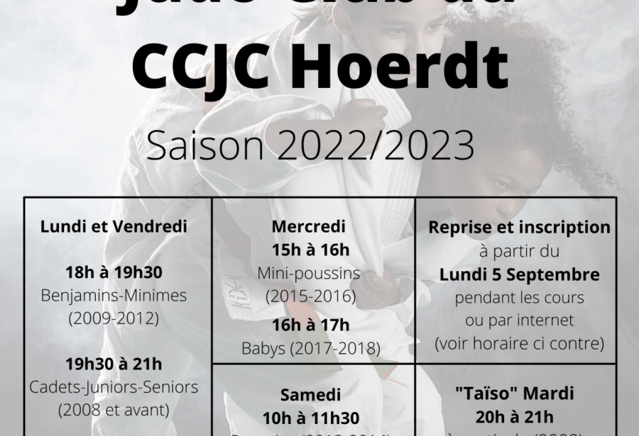 Reprise du judo pour la saison 2022-2023 à partir du lundi 5 septembe 2022
